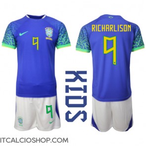 Brasile Richarlison #9 Seconda Maglia Bambino Mondiali 2022 Manica Corta (+ Pantaloni corti)